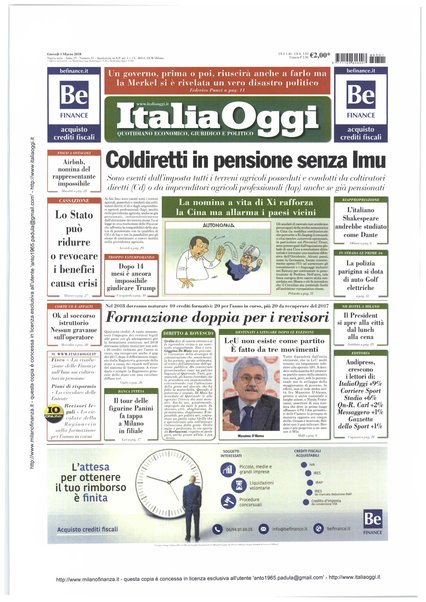 Italia oggi : quotidiano di economia finanza e politica